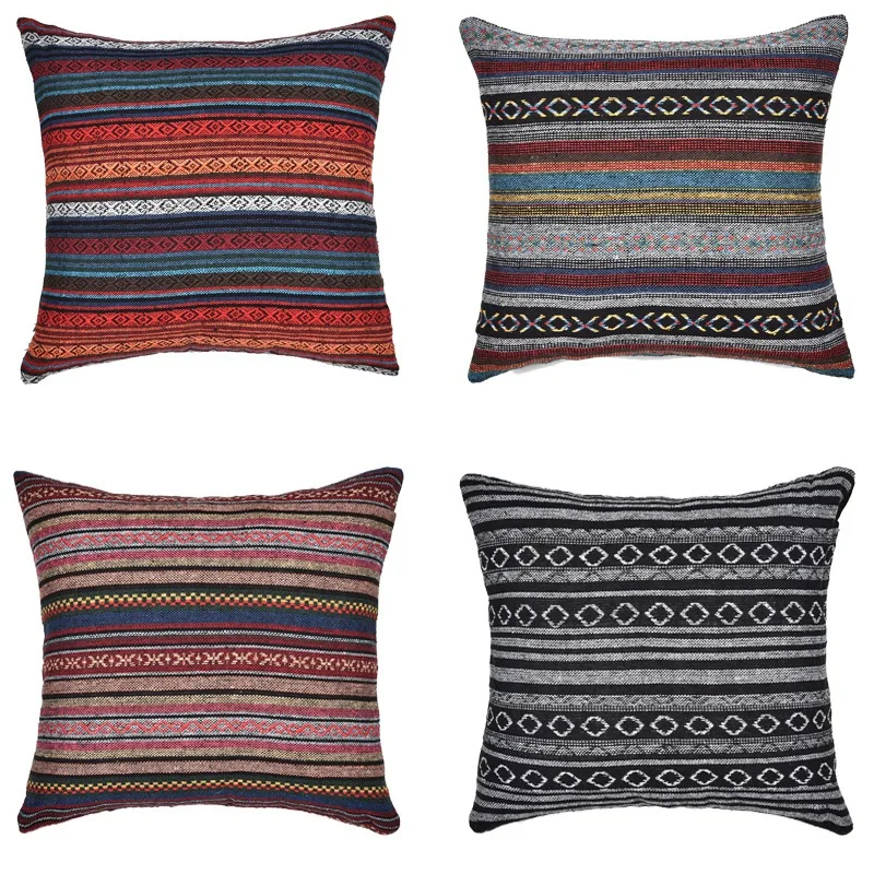 

4Pcs Bohemian Throw Pillow Covers Decorative Boho Mexican Retro Stripe Multicolor Pillow Cases for Livingroom 18X18Inch