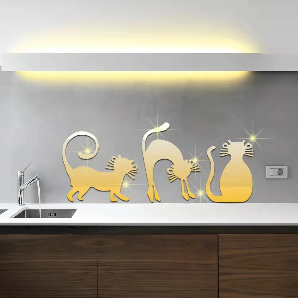 

Wall sticker 3D mirror effect removable cat combination background decoration home decoration sticker