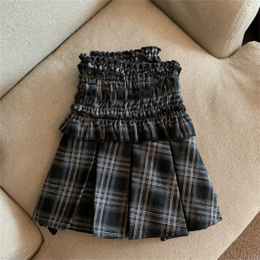 Женская мини-юбка с оборками клетчатая супер короткая юбка высокой талией в