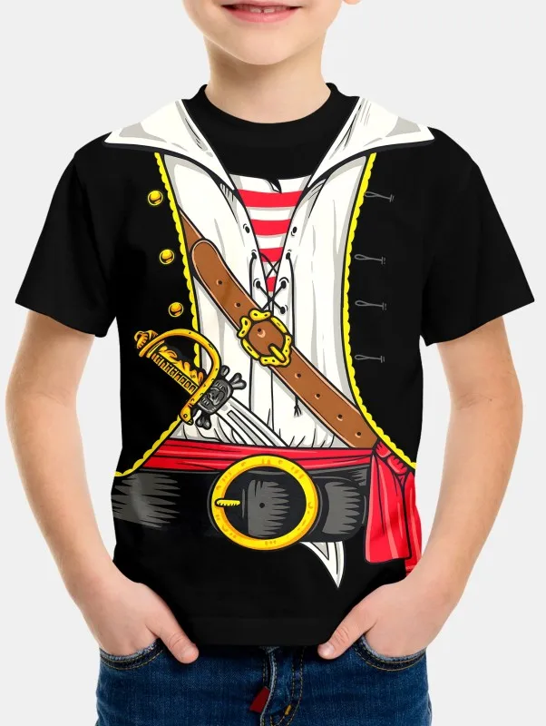 z zabawnym kostiumem pirata i nadrukiem 3D dla chłopców w stylu angielskim mikrofibry na sezon letni