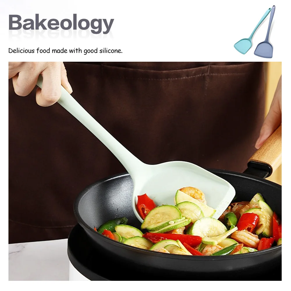 Bakeology 1 Pcs All Silicone Wrapped Handle Spatula Shovel Soup Ladle Cooking Utensils Tools Special Spatula For Non-stick Pan