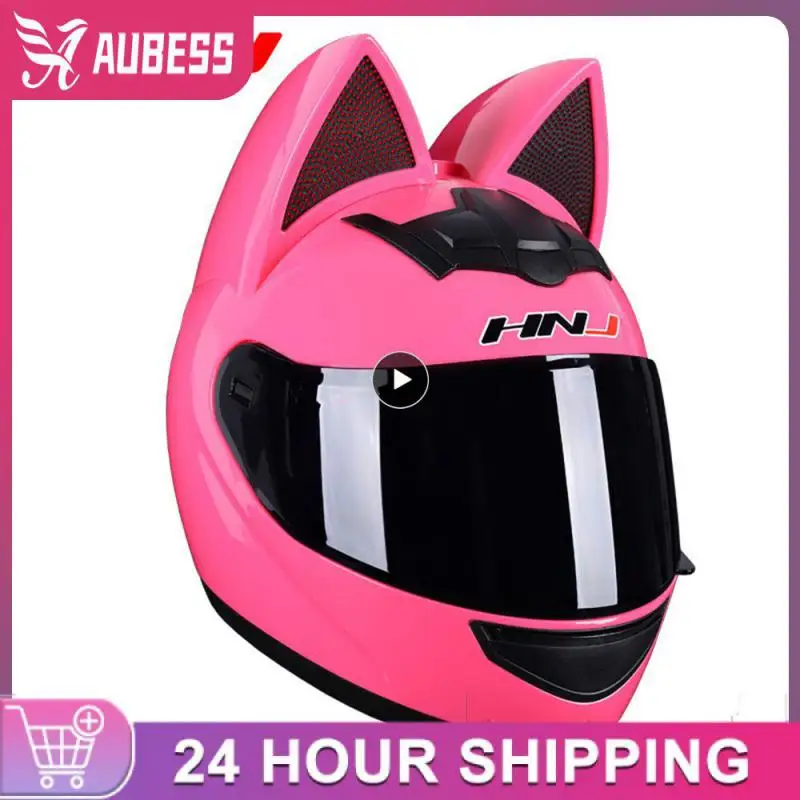 

Male And Female Motorcycle Helmets Universal Single Lens Full Face Helmet Helmet Safety Four Seasons Motorcycle Helmet Cat Ears