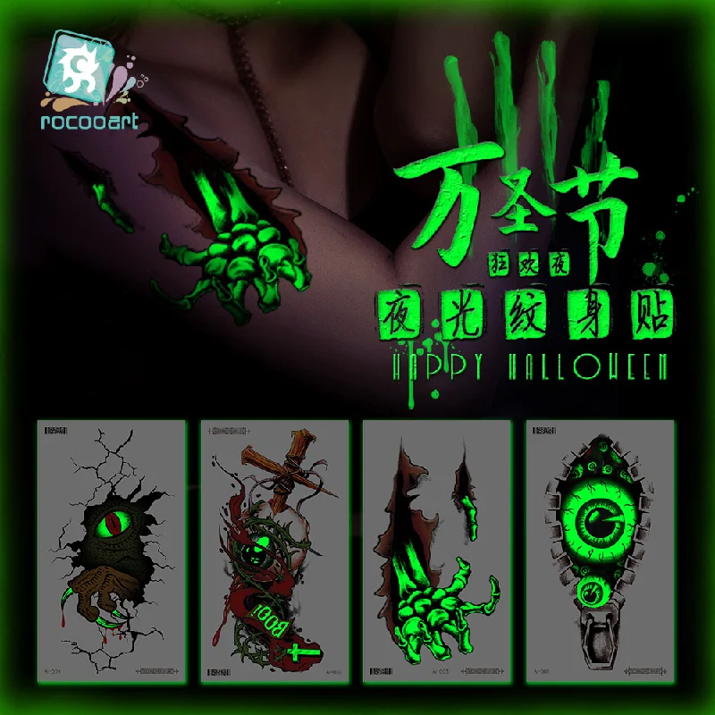 

New Halloween Nightlight Tattoo Simulate Horror Personality Temporary Tattoos Sticker Size:90 * 160mm