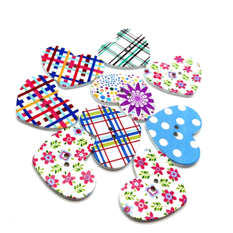 30 шт./лот 30x23 мм деревянные пуговицы в форме сердца, Пришивные украшения с 2 отверстиями, изготовление открыток, скрапбукинг, сумка, украшения SC367