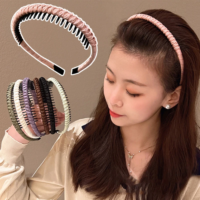 

Women Simple Solid Cloth Toothed Hairbands Broken Hair Finishing Headband Outdoor Hair Hoop Headwear Fashion Hair Accessories