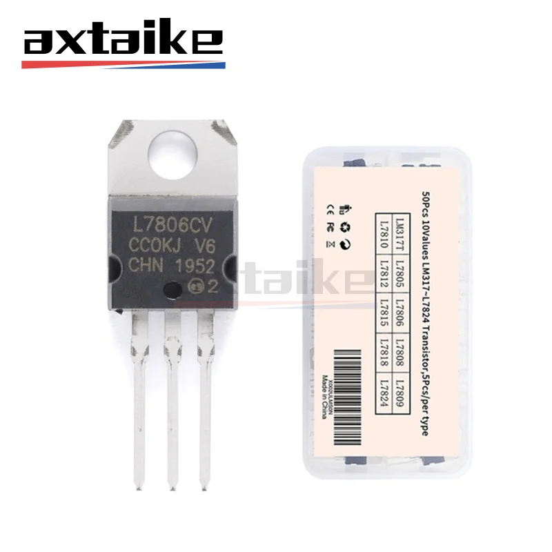 

50PCS 10 Value L7805 L7806 L7808 L7809 L7810 L7812 L7815 L7818 L7824 LM317T TO-220 5V Positive Voltage Regulator Transistor Kit