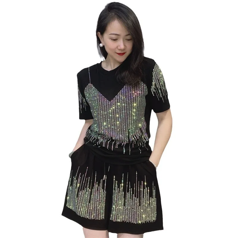 Женская летняя футболка с круглым вырезом и шорты коротким рукавом комплект из