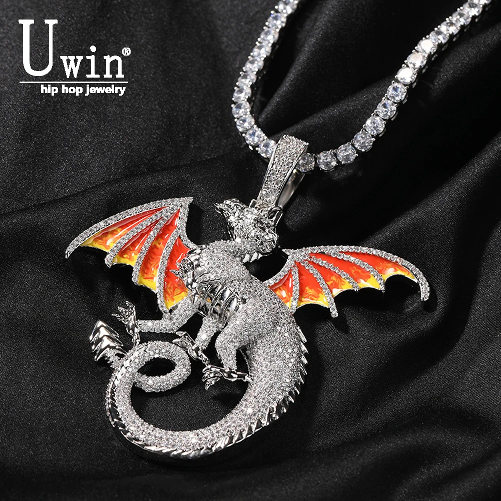 

Uwin Dragon Pendant Prong Setting Cubic Zirconia Black Silver Color Dragon Necklace For Men Personalization Iced Out Jewelry