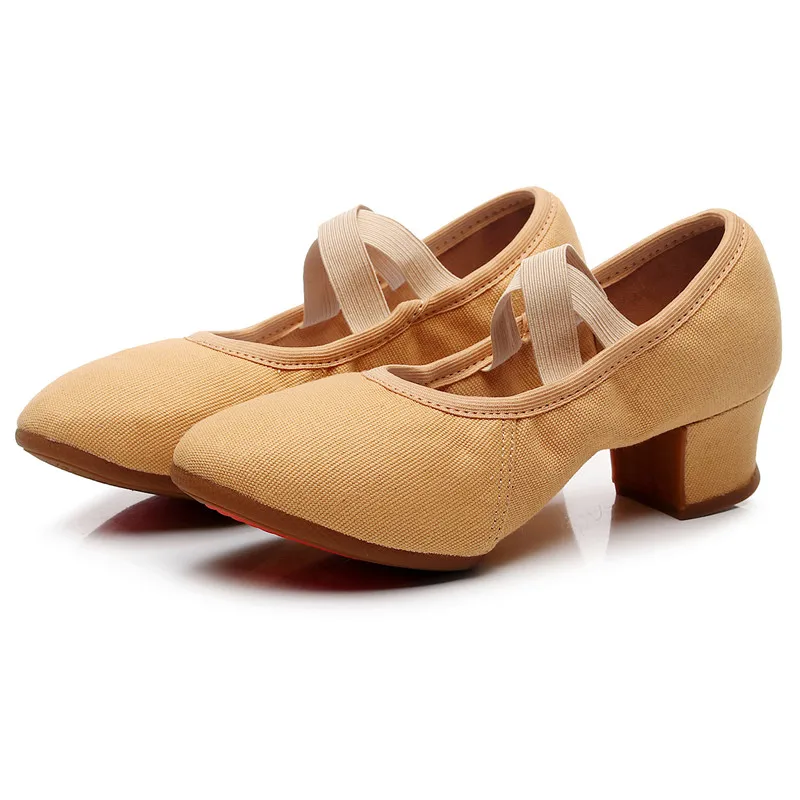SUN LISA Women's Lady's Girl's Teacher's Dancing Shoes Soft Pointe Ballet Jazz Dance Shoes Canvas Chunky Heel