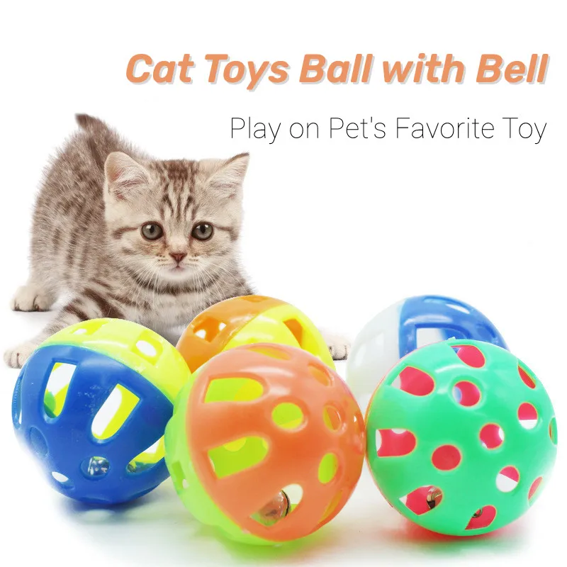 

Cat Toys Ball with Bell Ring Playing Chew Rattle Scratch Plastic Ball Interactive Cat Training Toys Pet Cat Supply Random Color