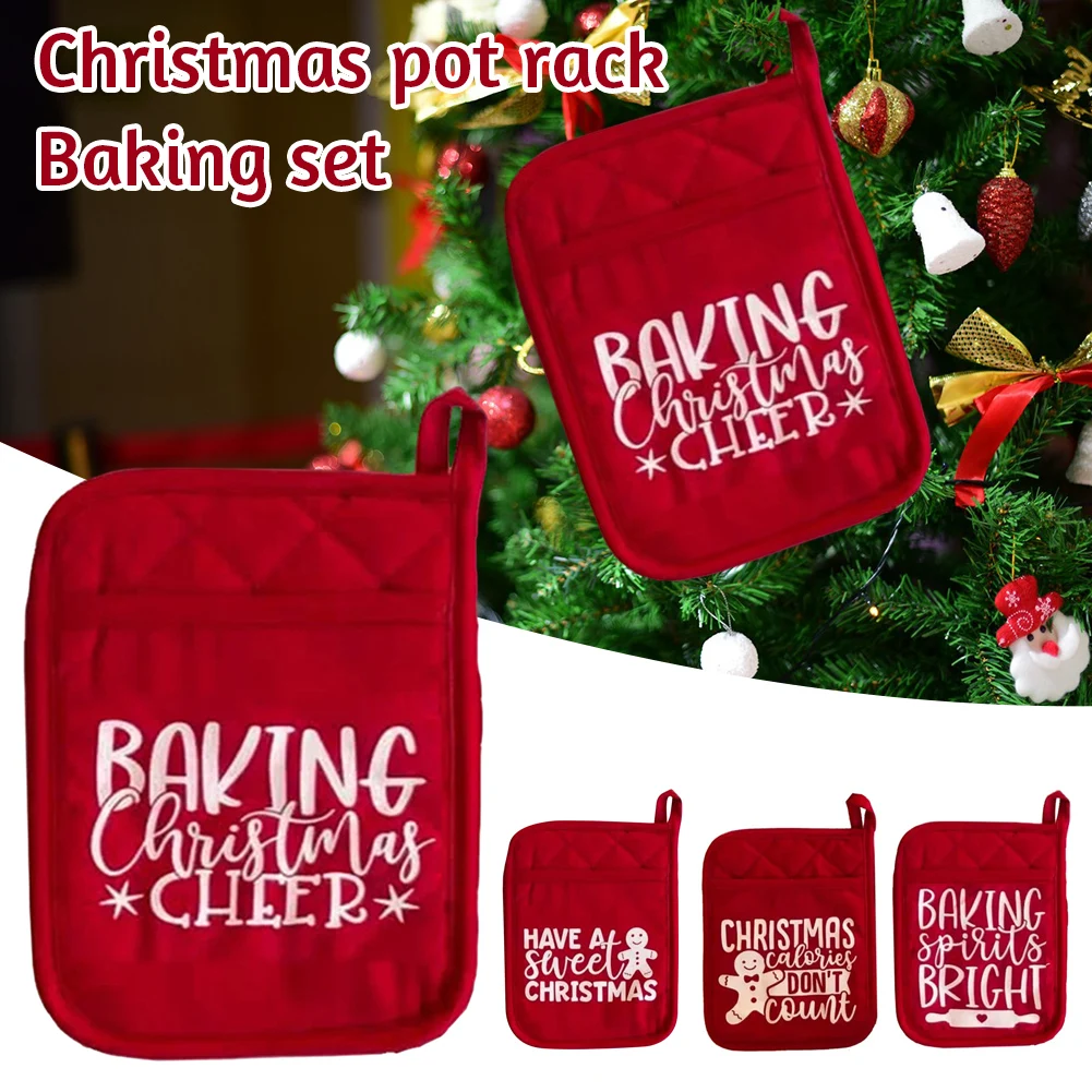 

Красные рождественские перчатки для духовки с защитой от ожогов, держатель для кастрюль, термостойкие варежки для духовки, горячий коврик, кухонный инструмент для готовки, перчатки для выпечки
