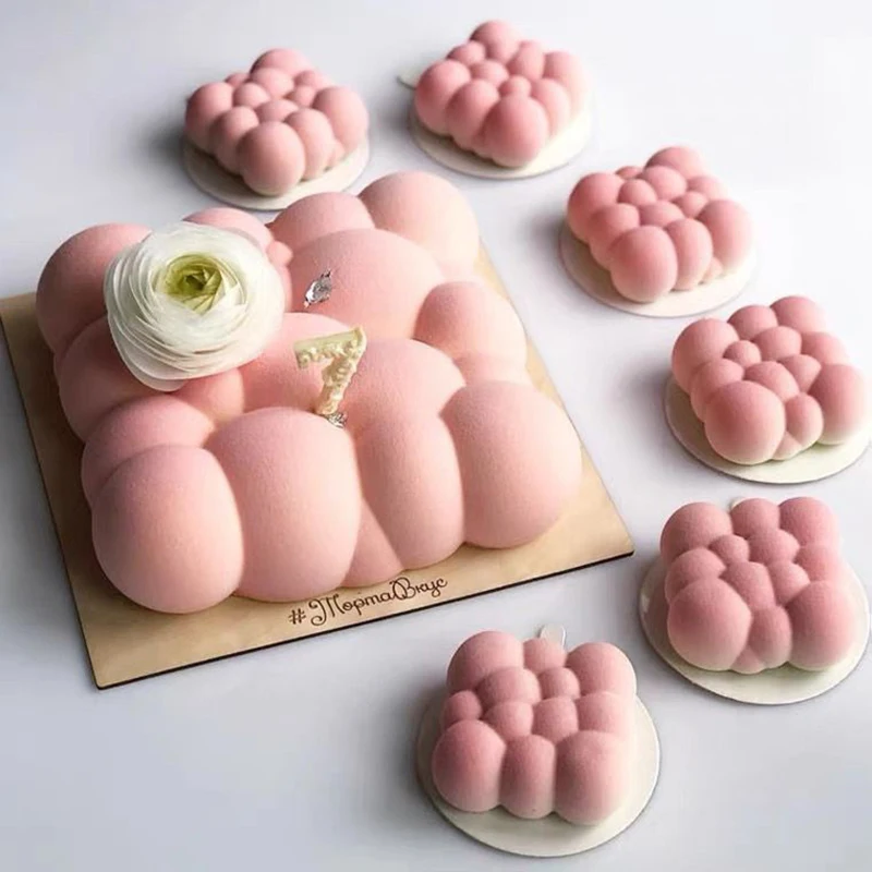 

3d Cube Bubble Clouds Mousse Cake Silicone Mold Square French Diy Cakes Tray Baking Tools Kitchen Bakeware Candle Plaster Mould