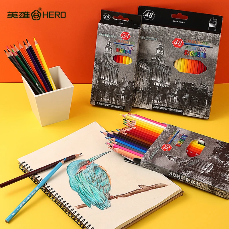 

Hero 12/24/36/48 цветной Профессиональный водорастворимый карандаш DIY граффити ручная роспись подарок Комиксы рисунок Канцтовары для студентов