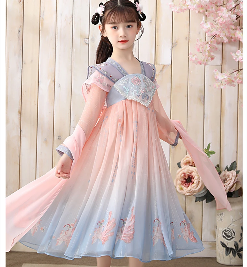 

Girls Embroidered Dress Thin Chinese Style Ru Skirt Ancient Costume Super Fairy Spring and Autumn Skirt Show Skirt Princess Skir