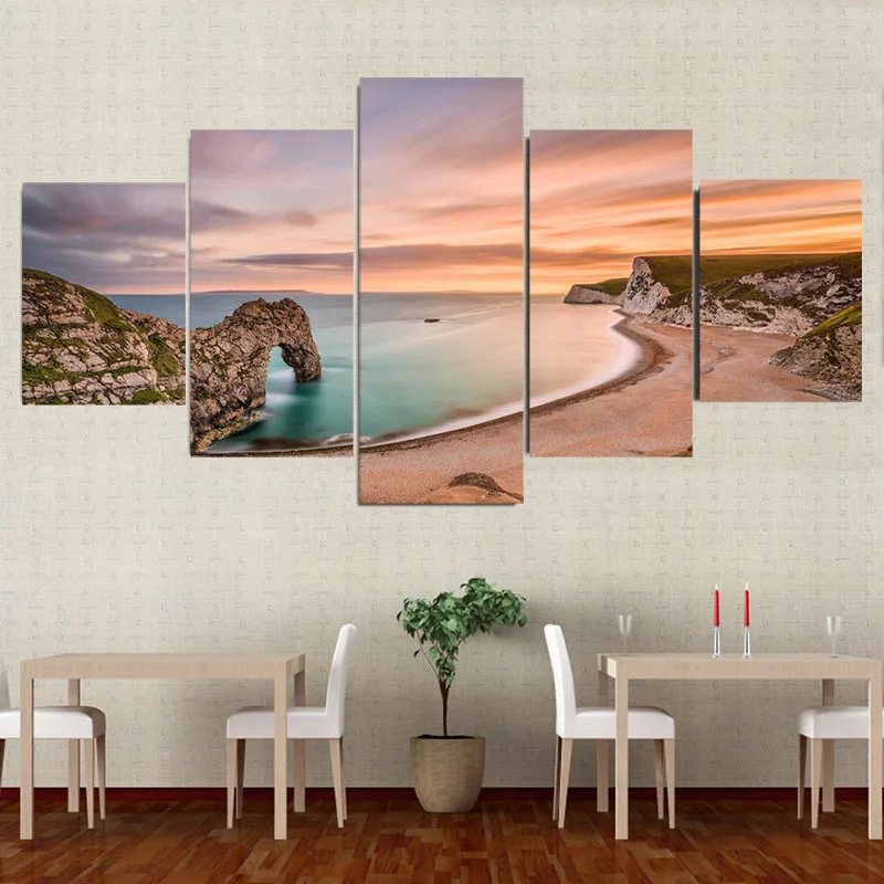 5 панелей, пейзаж, красочное небо, горы, море, Современная Картина на холсте, постеры, зал и принты, настенные картины, домашний декор, без рамки