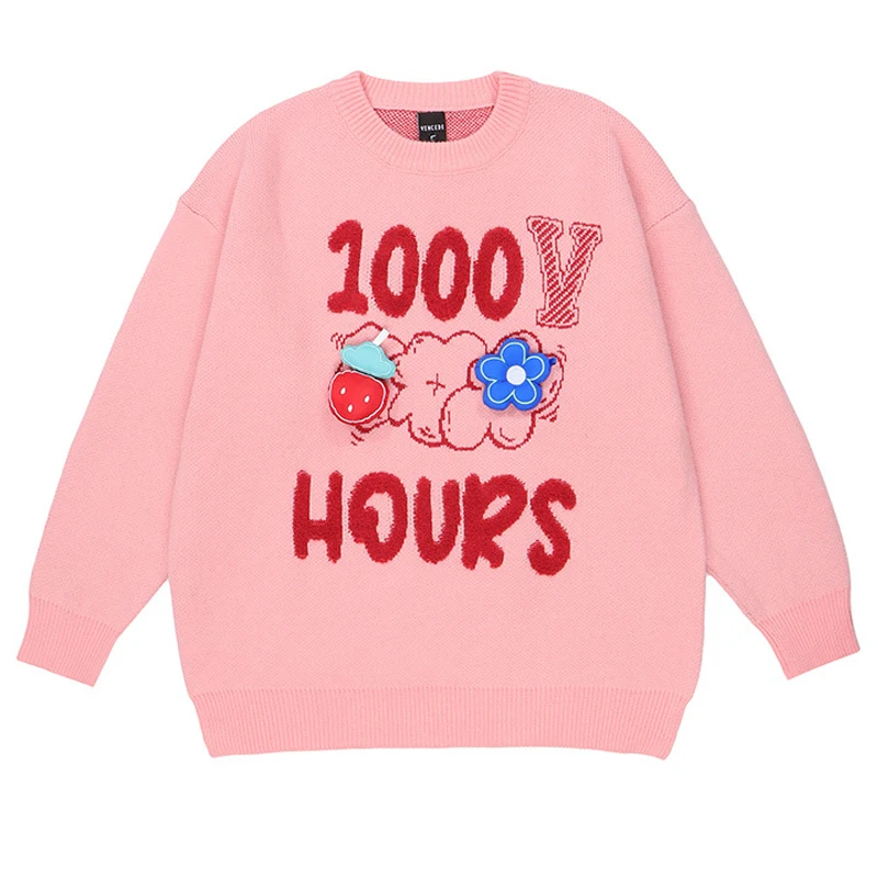 

Новинка 2022, осенне-зимний Повседневный свитер, Мужская свободная уличная одежда в стиле Харадзюку с маленьким цветочным кулоном, нежный стиль, милые модные пуловеры, Топ