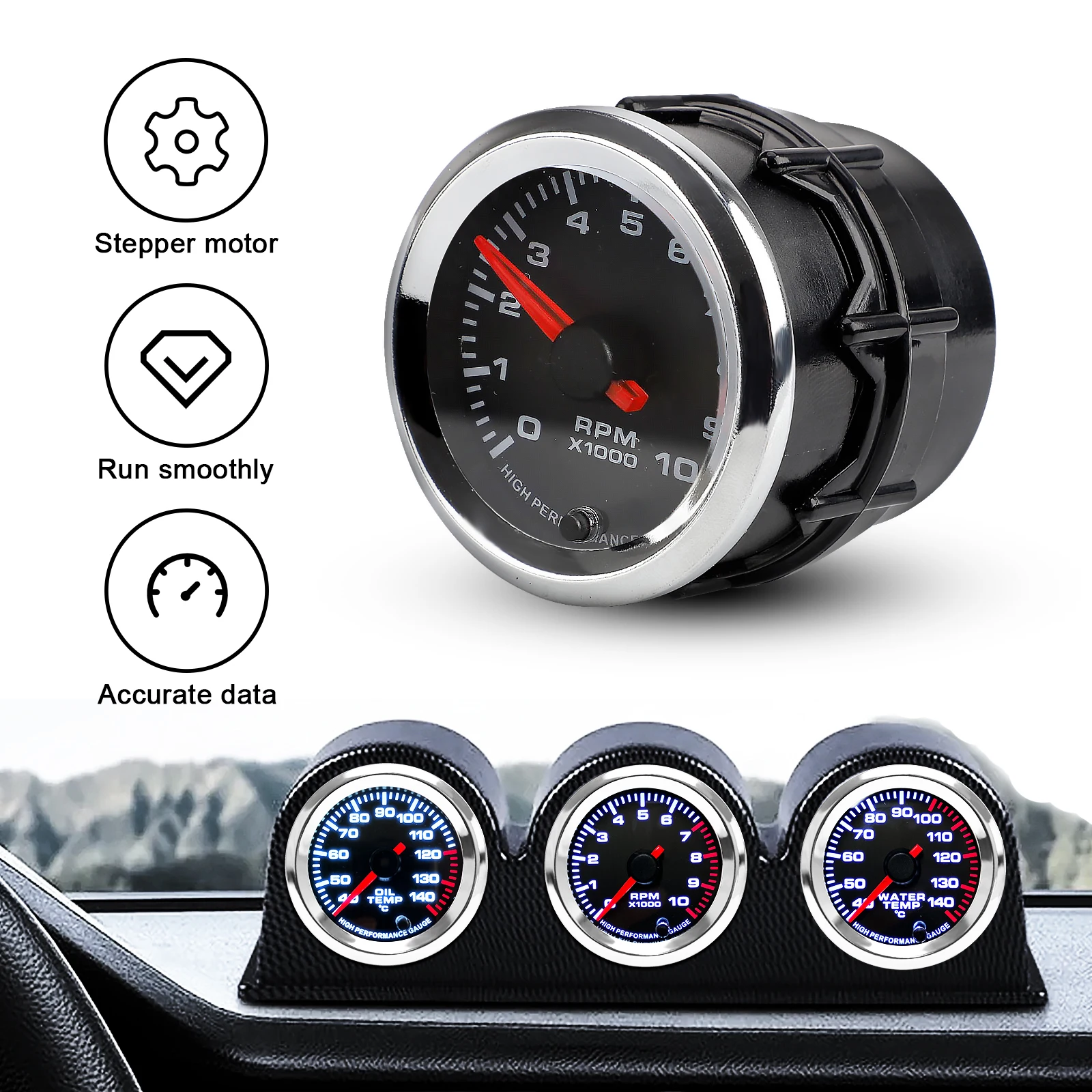 Тахометр автомобильный 2 дюйма 52 мм 0-10000 об./мин. 7 цветов