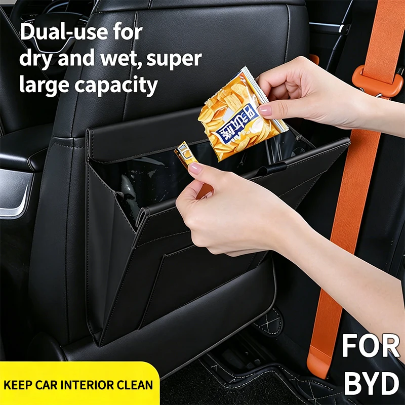 Фото Подходит для BYD Qin Tang U8 F3 E6 Atto3 Yuan Plus, для влажной и сухой уборки, легко чистится, автомобильный мусорный пакет с зажимом, водонепроницаемый органайзер для мусора. №3