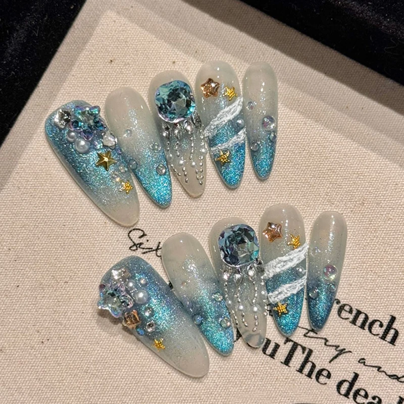  10 шт. роскошные многоразовые ногти ручной работы с полным покрытием блестящие