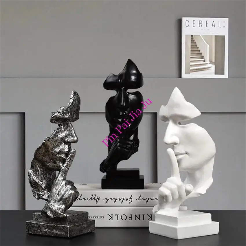 

Abstract Ornaments Sculpture Craft Silence Is Gold Abstract Art Figurine Resin Thinker Statue Accessories for Home Decoration
