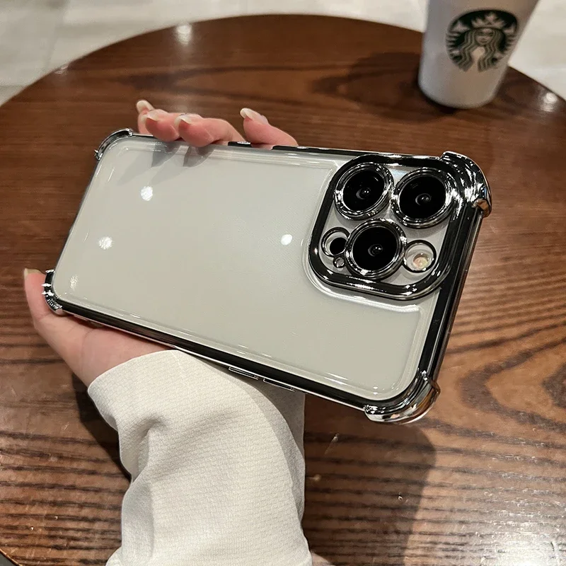 Прозрачный противоударный чехол с четырьмя углами для iPhone 16 15 14 13 12 11 Pro Max 7 8 Plus XR X