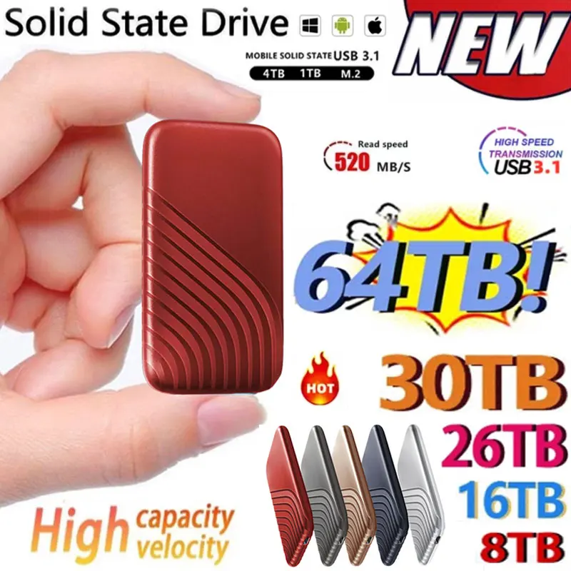 

2023 Portable SSD High Speed 8TB 16TB 30TB External Hard Drive Type-C SSD USB 3.1 External Storage Hard Disks For Laptops