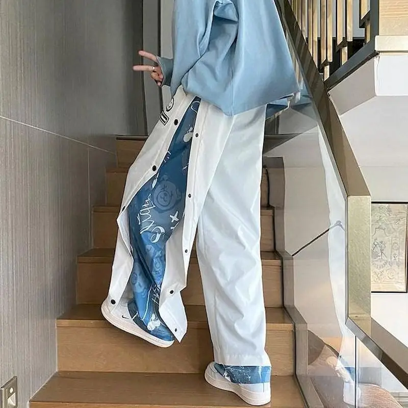 

Брюки мужские на пуговицах, повседневные свободные прямые брюки с широкими штанинами, в готическом стиле, штаны из двух предметов