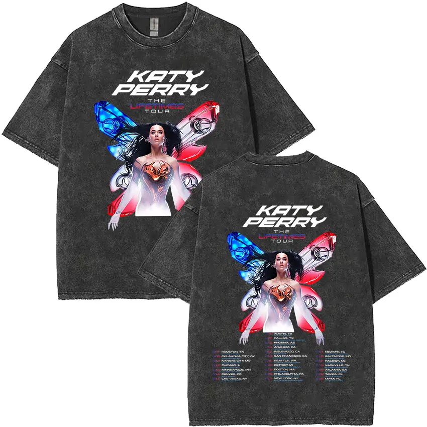 Футболка с альбомом Singer Katy Perry The Lifetimes Tour 2025 мужская и женская винтажная стираная