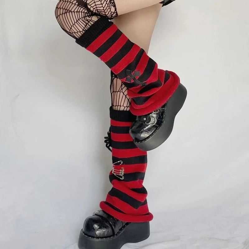 Lolita Long Socks Women's Leg Warmers Knitted Warm Foot Cover Black and Red Arm Leg Warmer Ladies Autumn Winter Crochet Socks