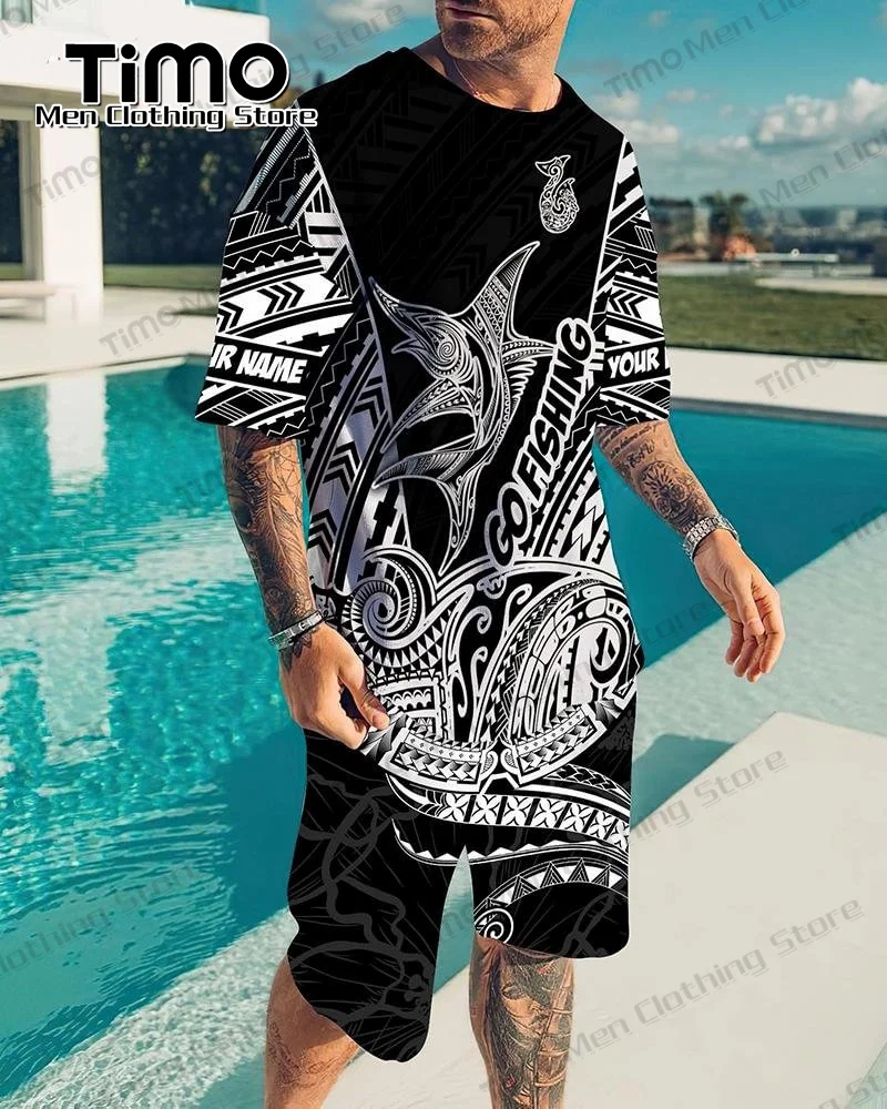 Summer Men's T-shirt Set Fashion 3D Printing 2 Piece Set Casual T-shirt+Shorts Oversized Loose High Quality Men Tracksuit Suit