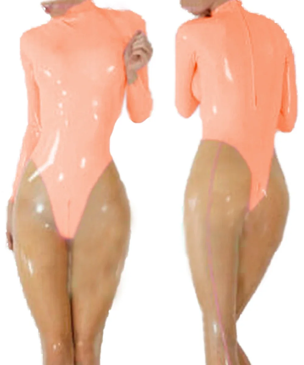 Женский комбинезон с длинным рукавом из ПВХ мокрым эффектом экзотическая