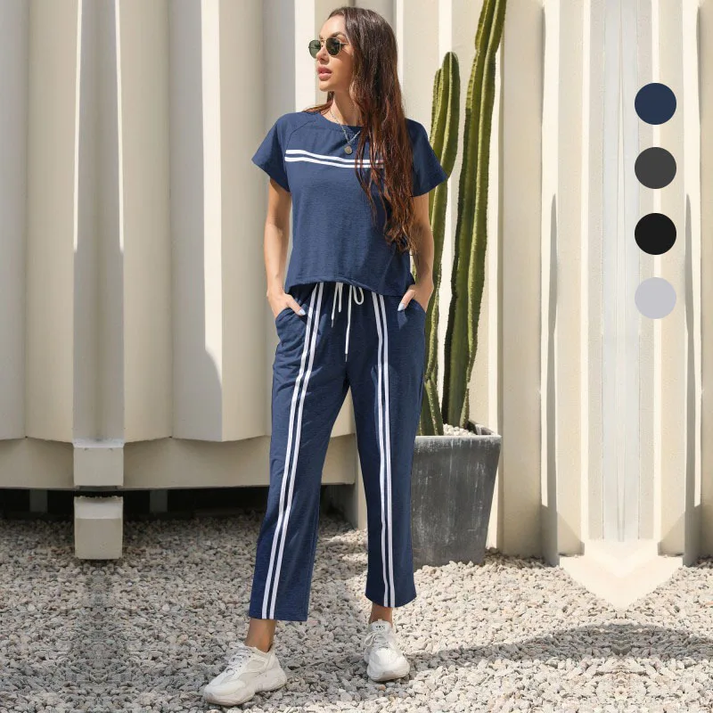 Купи 2 Piece Tracksuit Women Outfits Stripe Print Sweatshirt+pant Running Jogger Fitness Gym Workout Casual Set Sweatsuit Sportswear за 1,497 рублей в магазине AliExpress