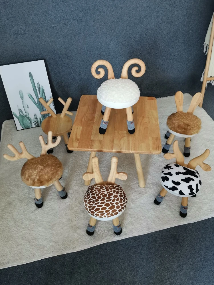 

Children's Solid Wood Round Stool Baby Dining Chair Kindergarten Small Bench Cookie Creative Cartoon Small Stool Backrest Chair