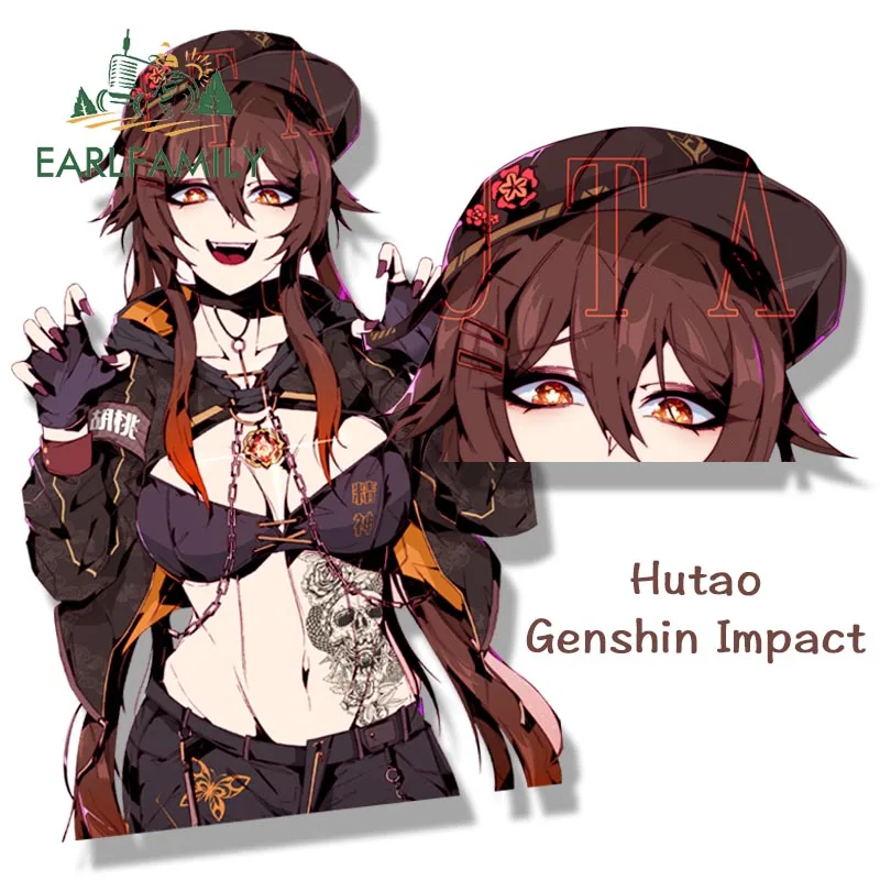 

EARLFAMILY тату-девушка хутао фанат Пекер Автомобильная наклейка аниме Genshin удар эскиз уайфу наклейка JDM мультфильм Граффити наклейка s