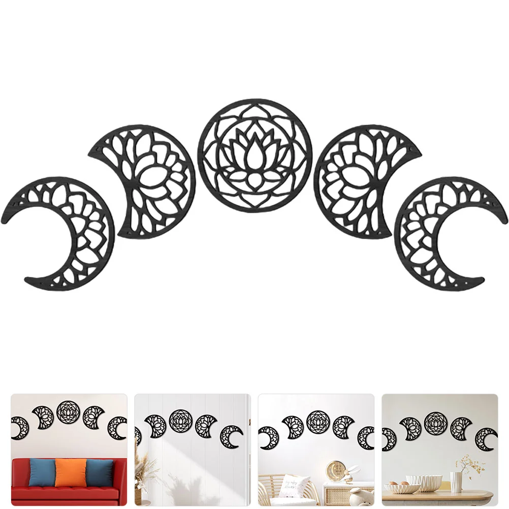 

5 Pcs Home Decoration Sculpture Moon Wall Phase Sticker Wooden Delicate Craft