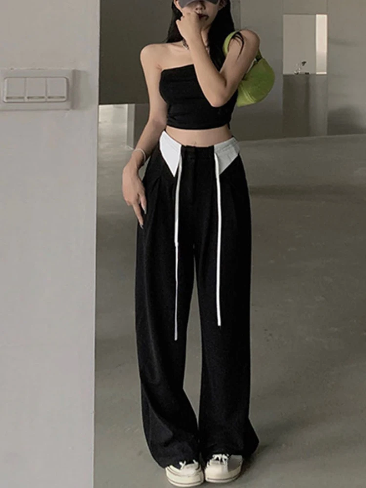 

Casual Black Blazers Pants Woman Slim Drawstring Fashion Pantalones 2022 Autumn Design High Waist Baggy Pants Trousers Ladies