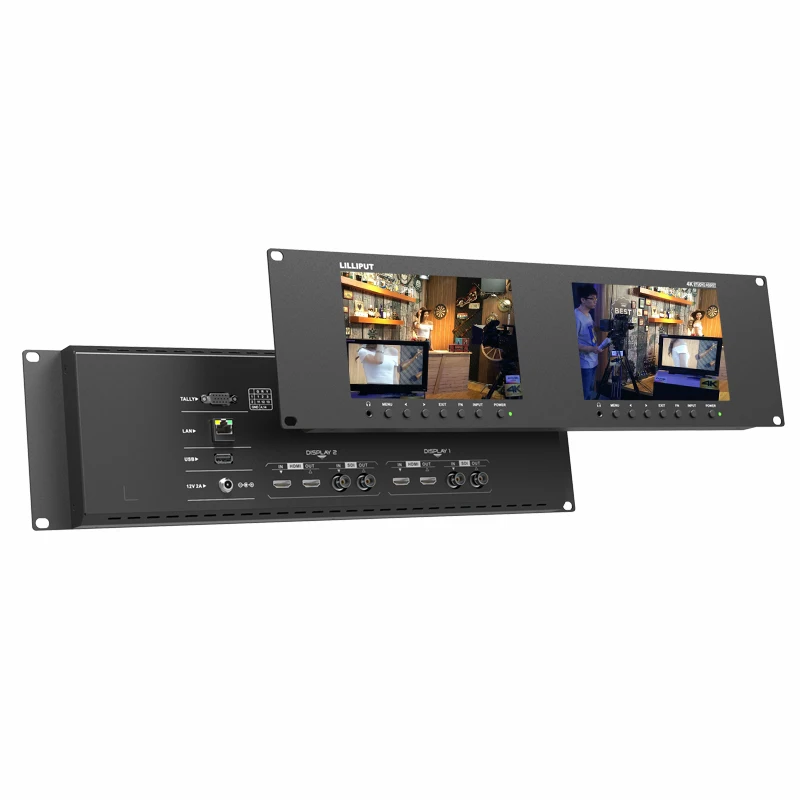 Фото Профессиональный вещательный монитор Lilliput RM-7029S с двумя 7-дюймовыми IPS-экранами, 3G-SDI, 4K HDMI 60 Гц, аудио, для установки в 3U-стойку, для вещательного использования №1