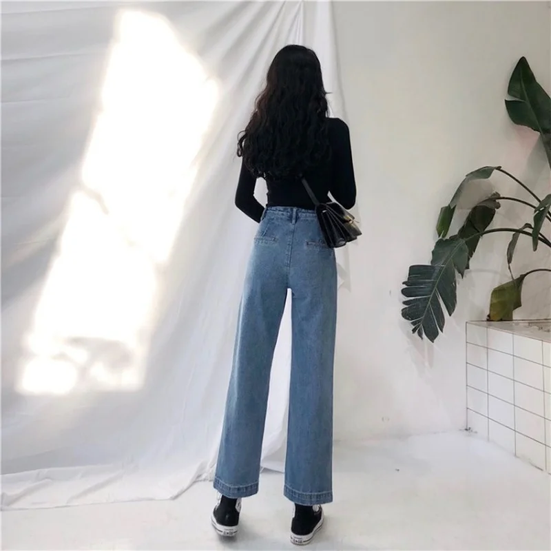 Casual Loose Straight Jeans with Free Bottoming-shirt 2023 Women Korean Fashion High Waist Denim Pant Summer Trousers Streetwear