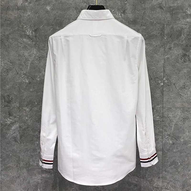 TB THOM Shirt  Fashion Brand Men's Shirt RWB Cuff Stripe Casual Cotton Oxford Slim Fit Custom Wholesale  High Quality TB Shirt