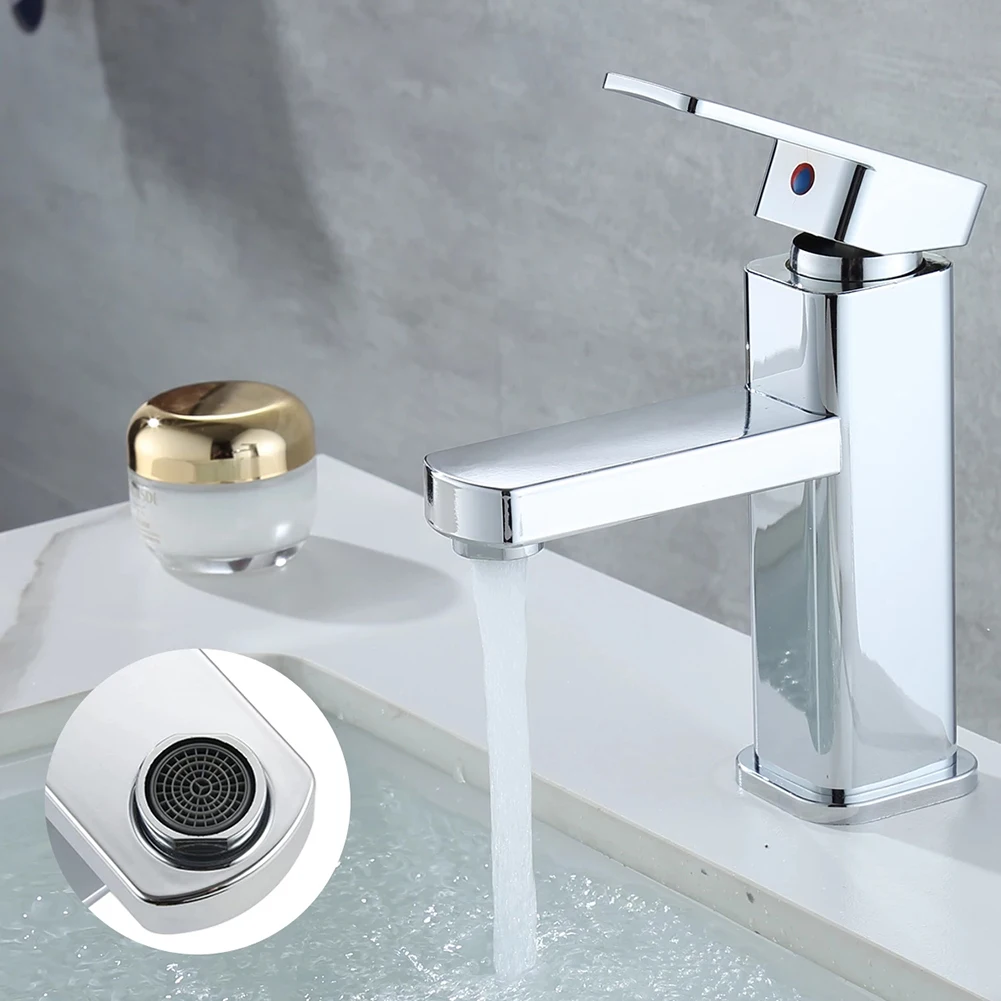 

Bathroom Basin Sink Faucets Stainless Steel Silver Hot & Cold Mixer Water Tap Free Shipping Basin Water Tap Single Handle Faucet