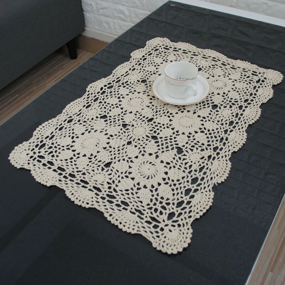 

Vintage Rectangle Cotton Crochet Lace Table Cloth Crochet Placemat Cup Mug Tablecloth Tea Coaster Home Decoration