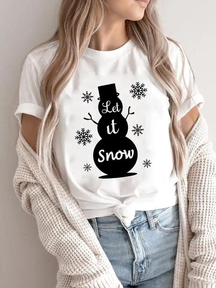 

Snowman Trend Lovely Sweet Merry Christmas Women Holiday Shirt Clothing Fashion Female New Year T-shirts Print T Top Graphic Tee
