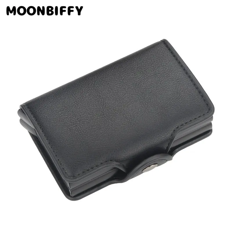 

Двойной кошелек с радиочастотной идентификацией, минималистичный мужской бумажник для кредитных карт, из алюминиевого сплава, мужской металлический кожаный кошелек