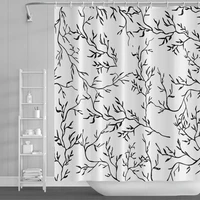 high quality flower fabric shower curtain black and grey floral cloth bath curtains waterproof with hooks bathroom decor screens