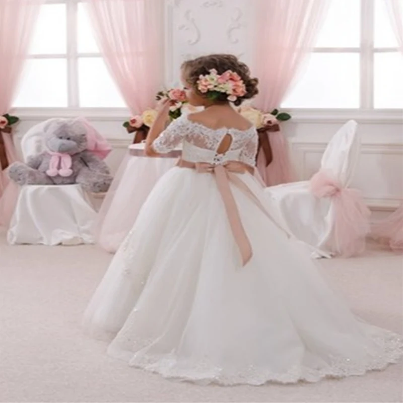 Банкет для девочек в цветочек платье на свадьбу аппликация из белого кружева
