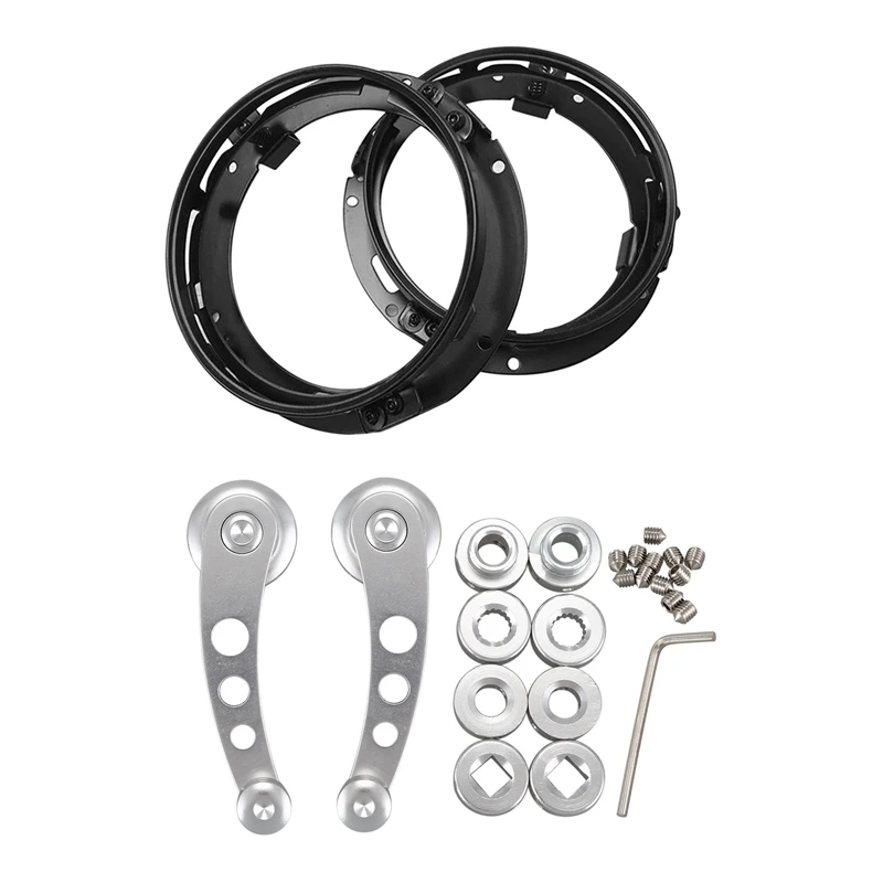 

2X Car Truck Window Crank Handle Replacement Silver Tone Manual & 2Pcs Headlight Bracket For Jeep Wrangler, 7 Inch