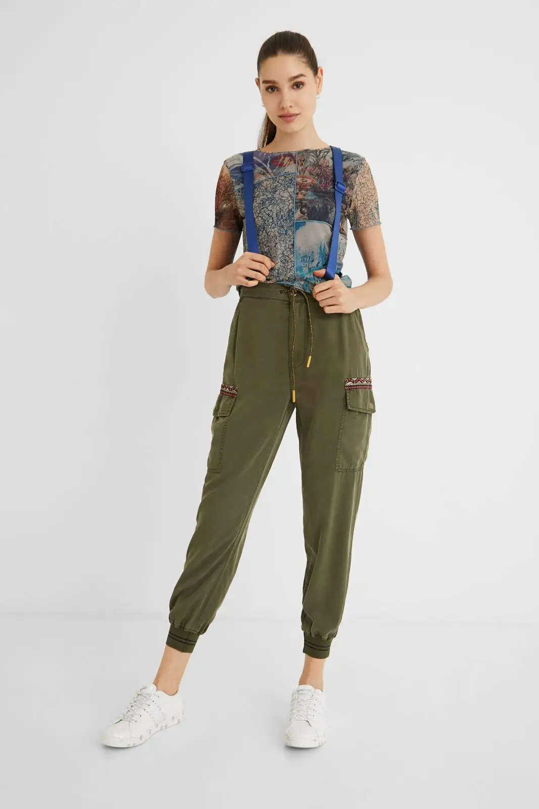 

2022 new Spanish desigual Waist rivet leg closed loose casual overalls