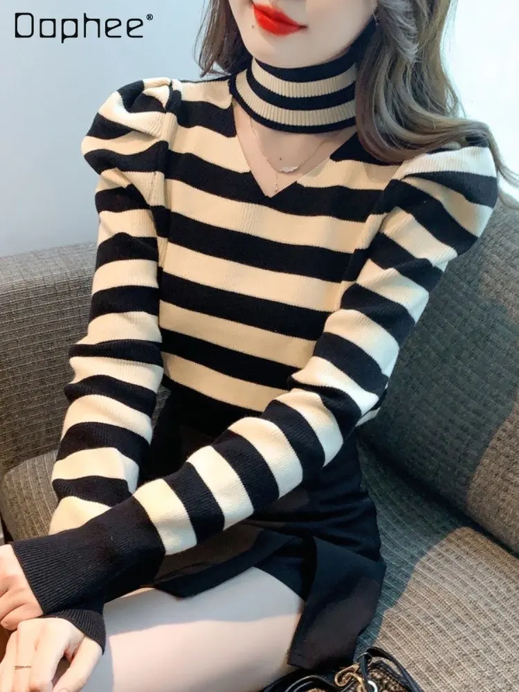 

Женская трикотажная рубашка с длинным рукавом и высоким воротником