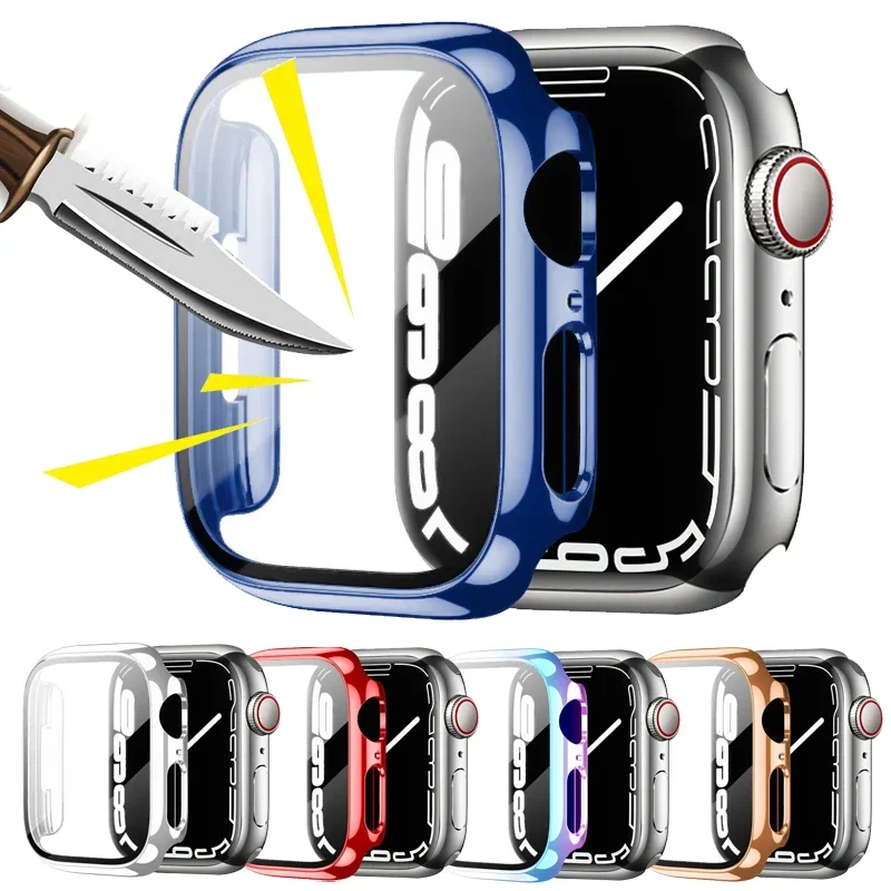 

Plating Case For Apple watch Series 8 7 SE 6 5 3 45mm 44mm 41mm 40mm Screen Protector Tempered glass cover iwastch Accessorie