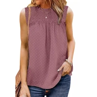 womens summer solid round neck pullover sleeveless lined vest shirt